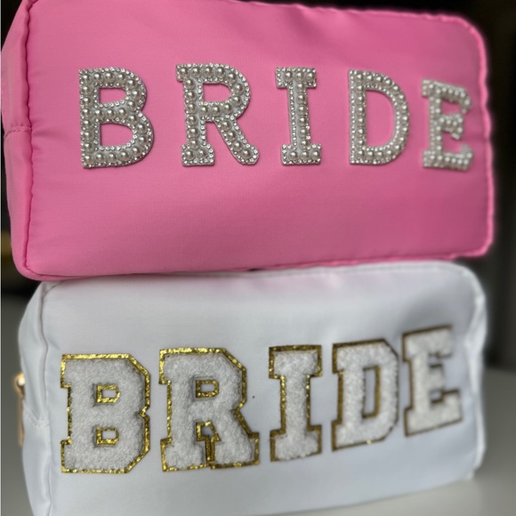 Bride Makeup Bags, Bride Gift, Gift for Bride, Letter Patches - Picture 4 of 11